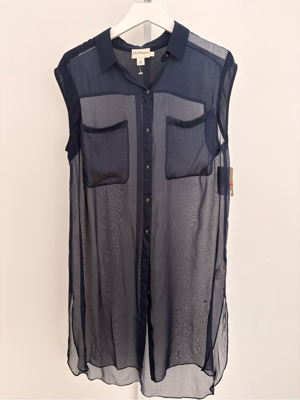 Dkny Navy Sheer Sleeveless Button-Front Swim Coverup Dress
